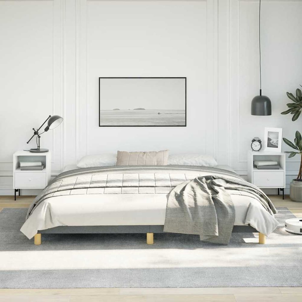 Bed Frame Dark Gray 100% Polyester, Plywood, Engineered Wood King. Picture 3
