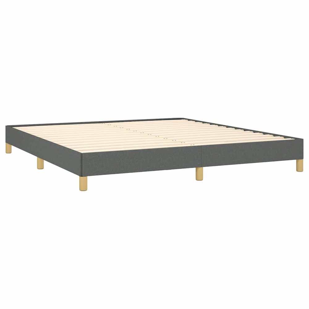 Bed Frame Dark Gray 100% Polyester, Plywood, Engineered Wood King. Picture 5