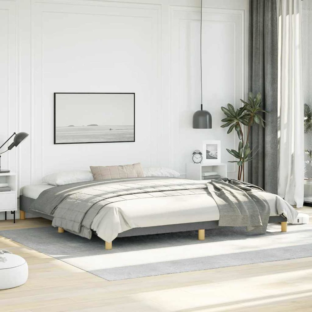 Bed Frame Dark Gray 100% Polyester, Plywood, Engineered Wood King. Picture 2