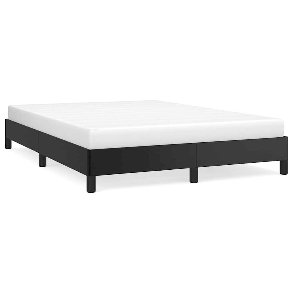 Bed Frame Black Faux leather, plywood, engineered wood Full. Picture 1