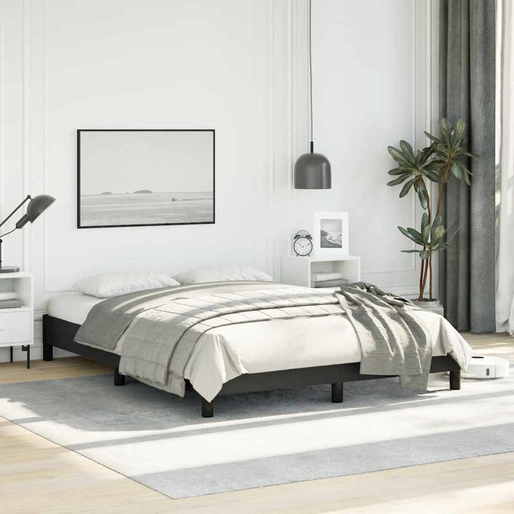 Bed Frame Black Faux leather, plywood, engineered wood Full. Picture 5