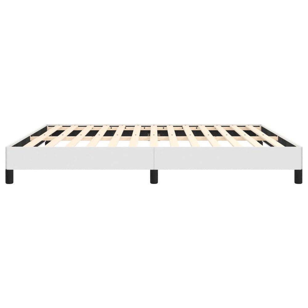 Bed Frame White Faux leather, plywood, engineered wood King. Picture 6