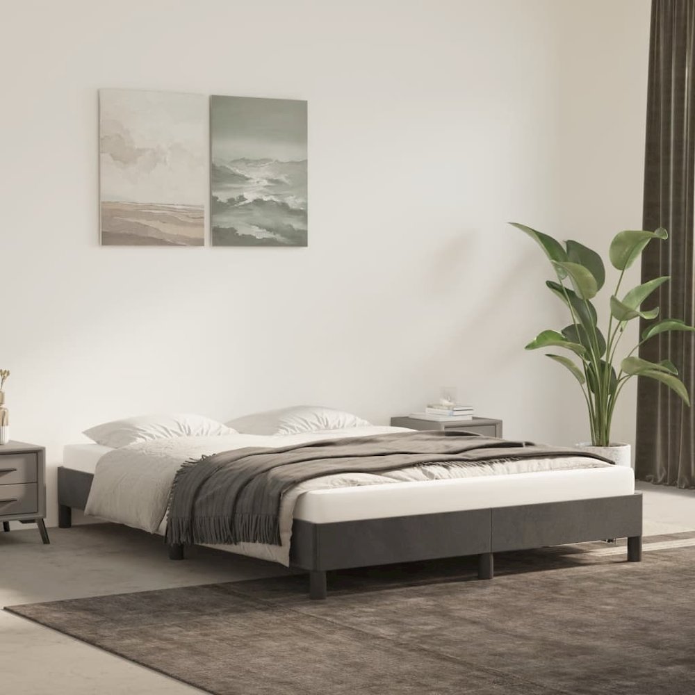 Bed Frame Dark Grey Velvet Full Size Durable Bed Frame. Picture 1