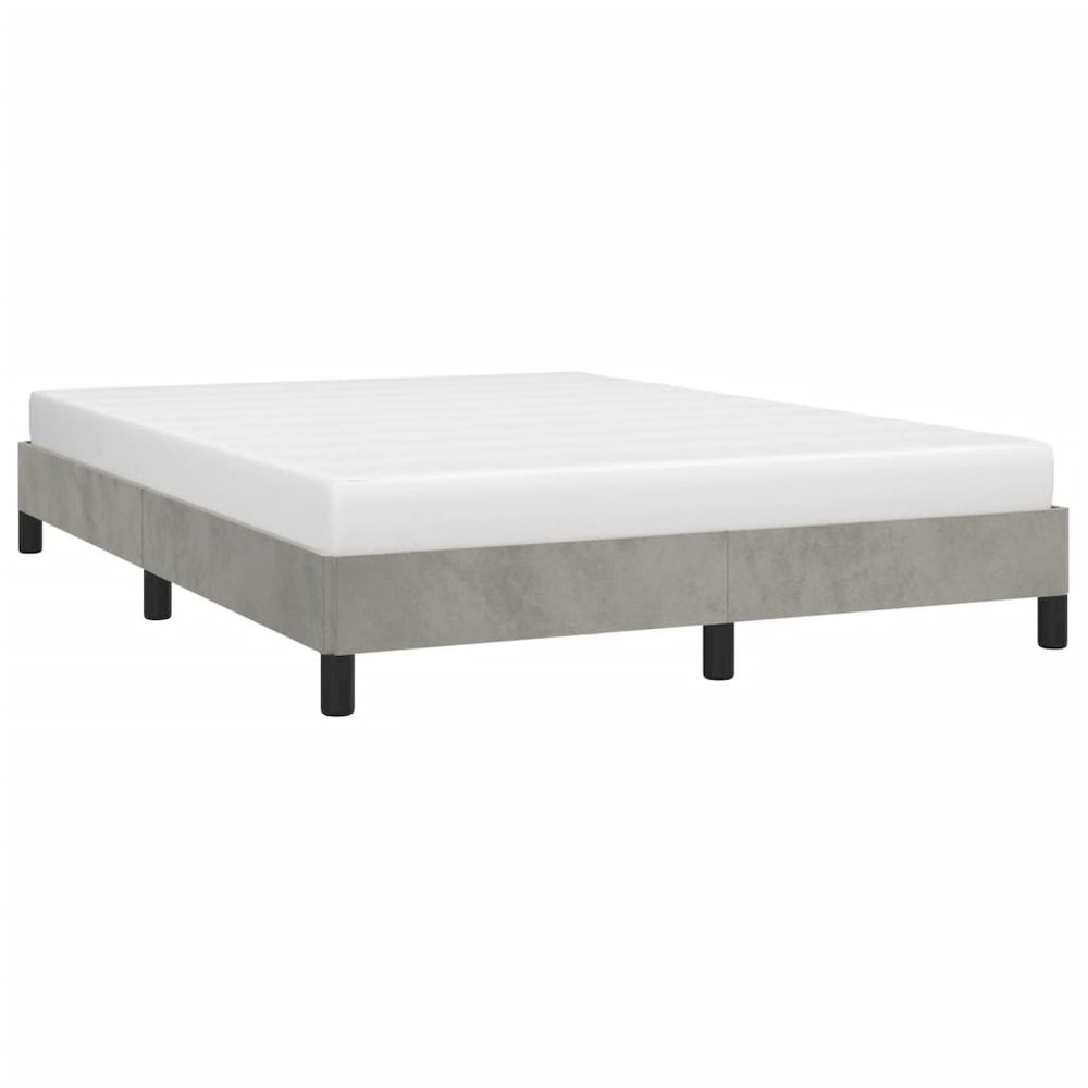 Bed Frame Light Gray Velvet, Engineered wood, Plywood Queen. Picture 4
