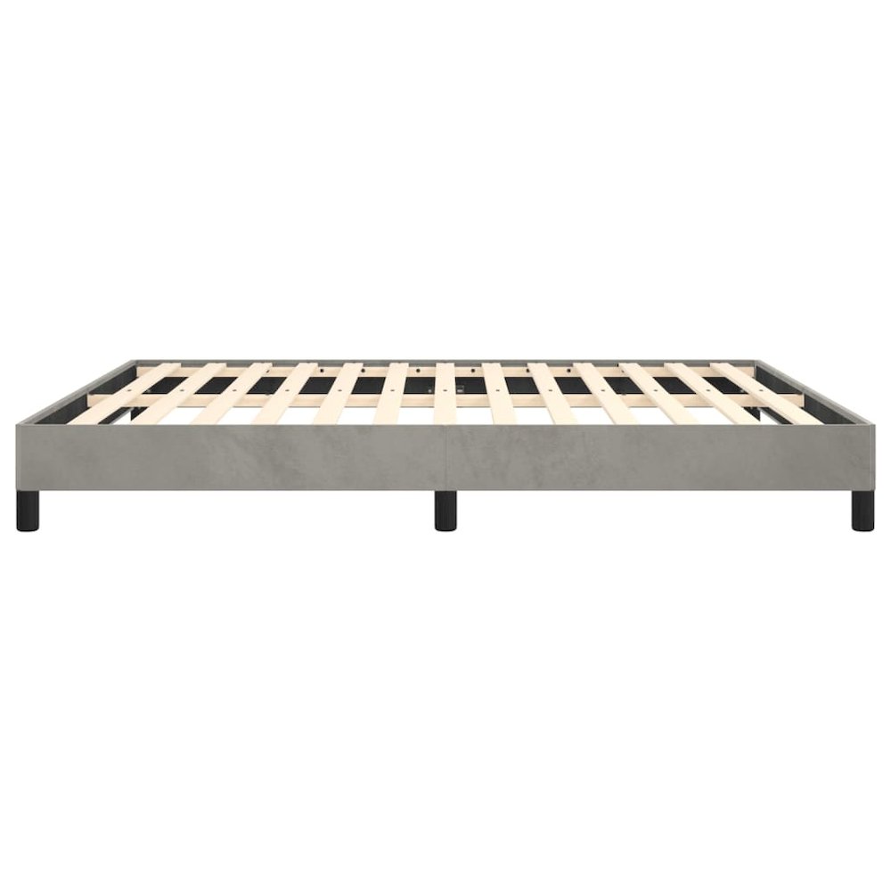 Bed Frame Light Gray Velvet, Engineered wood, Plywood Queen. Picture 6