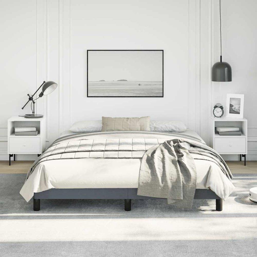 Bed Frame Dark Grey Velvet (100% polyester), plywood, engineered wood. Picture 5