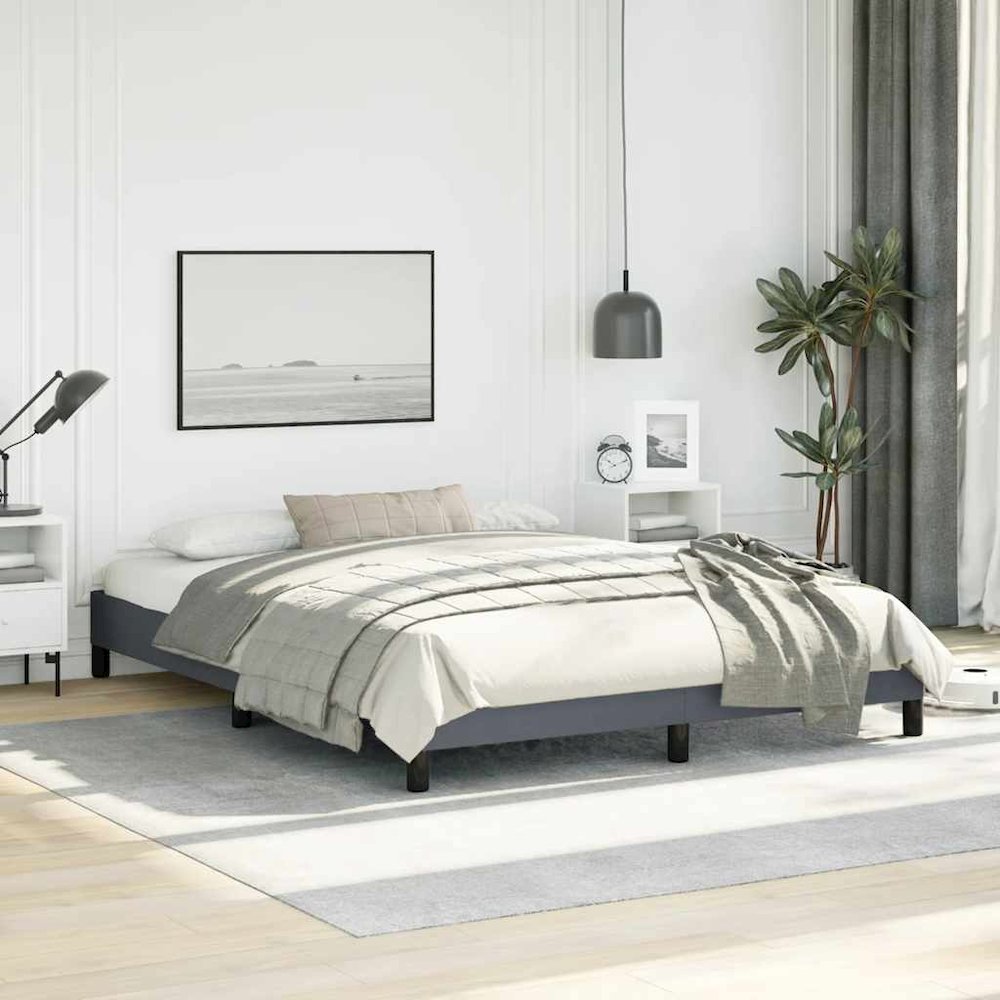 Bed Frame Dark Grey Velvet (100% polyester), plywood, engineered wood. Picture 6
