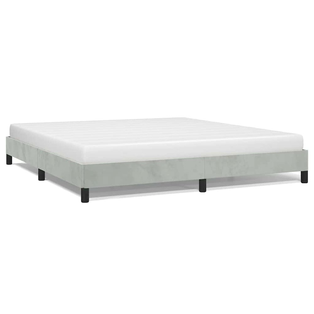 Bed Frame Light Grey Velvet, Plywood, Engineered Wood King Sturdy. Picture 2