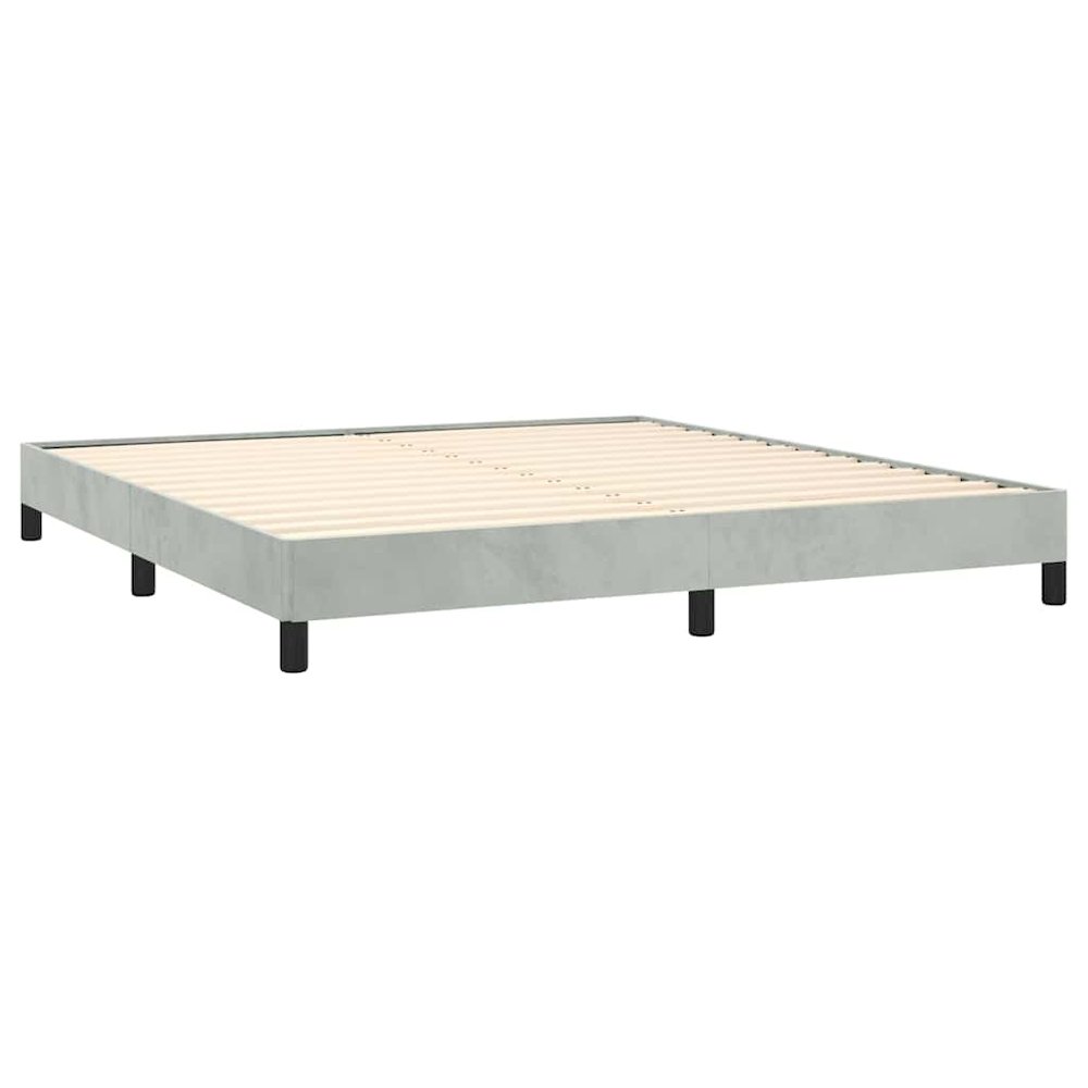 Bed Frame Light Grey Velvet, Plywood, Engineered Wood King Sturdy. Picture 3