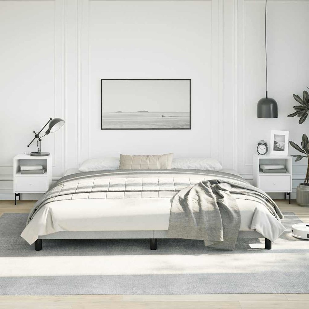 Bed Frame Light Grey Velvet, Plywood, Engineered Wood King Sturdy. Picture 5