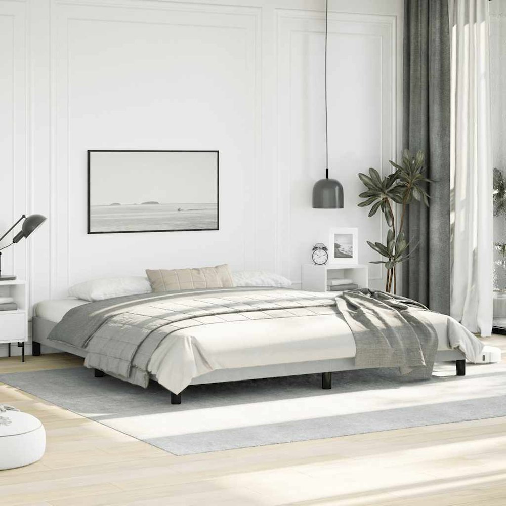 Bed Frame Light Grey Velvet, Plywood, Engineered Wood King Sturdy. Picture 6