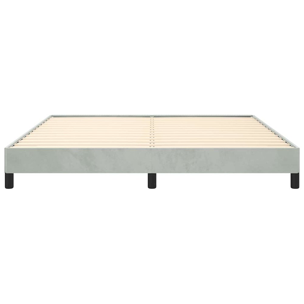 Bed Frame Light Grey Velvet, Plywood, Engineered Wood King Sturdy. Picture 7