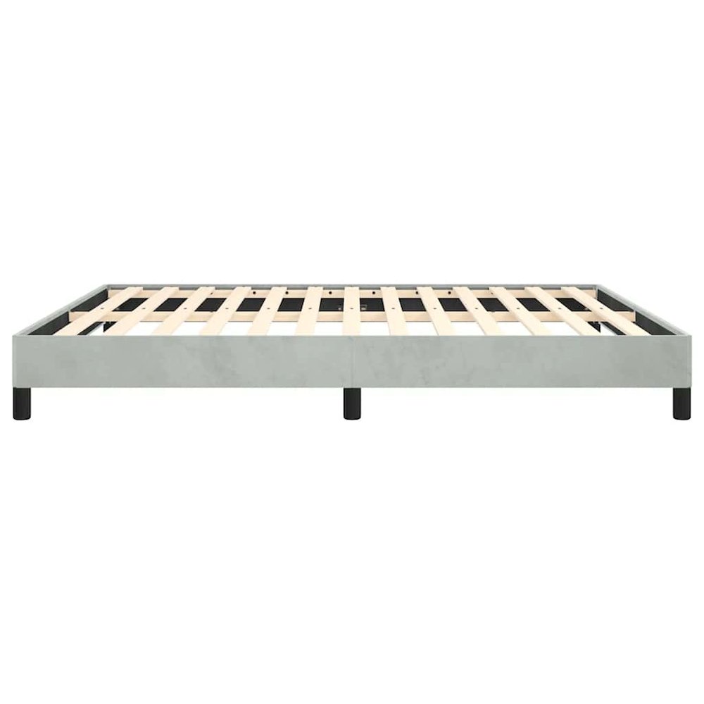 Bed Frame Light Grey Velvet, Plywood, Engineered Wood King Sturdy. Picture 8