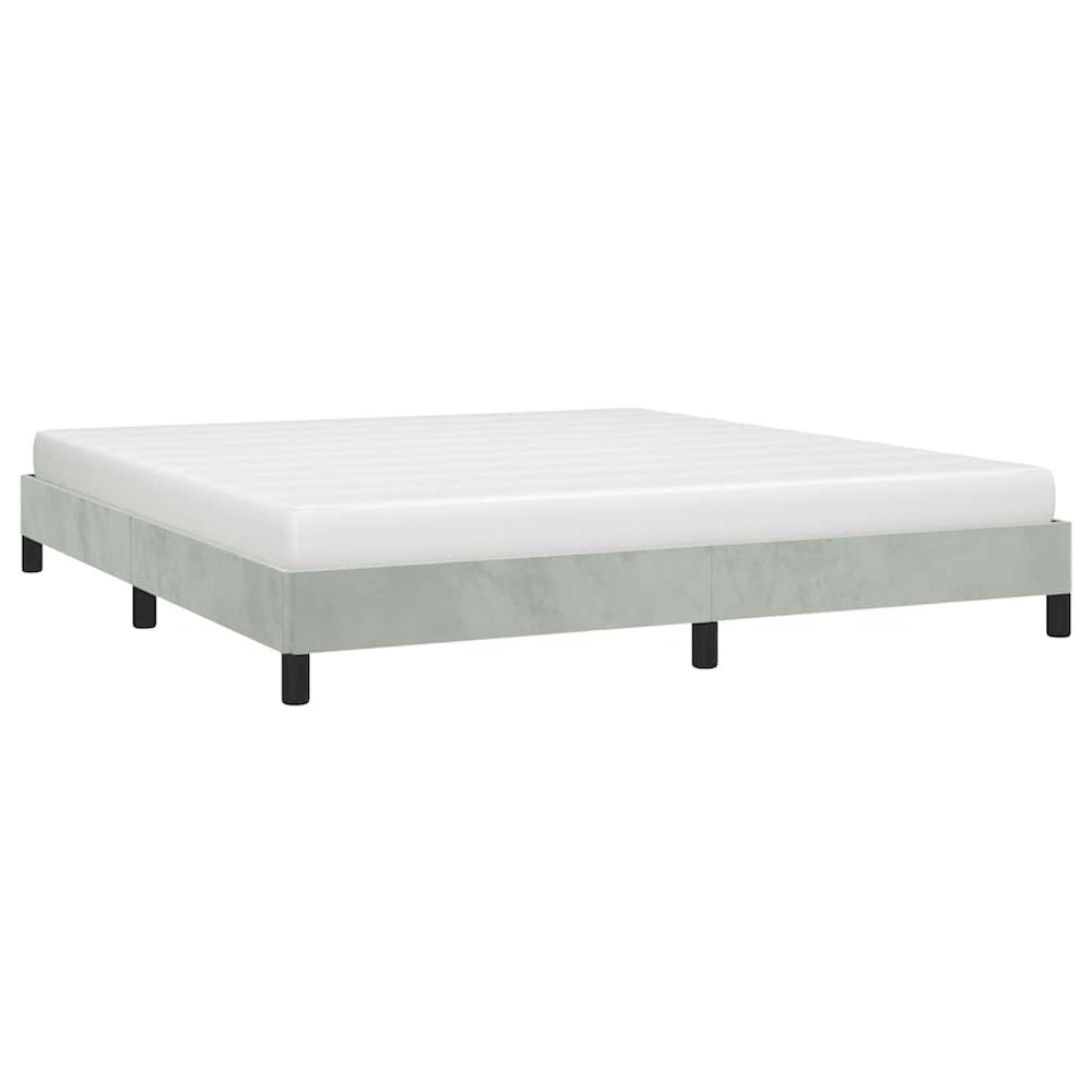 Bed Frame Light Grey Velvet, Plywood, Engineered Wood King Sturdy. Picture 1