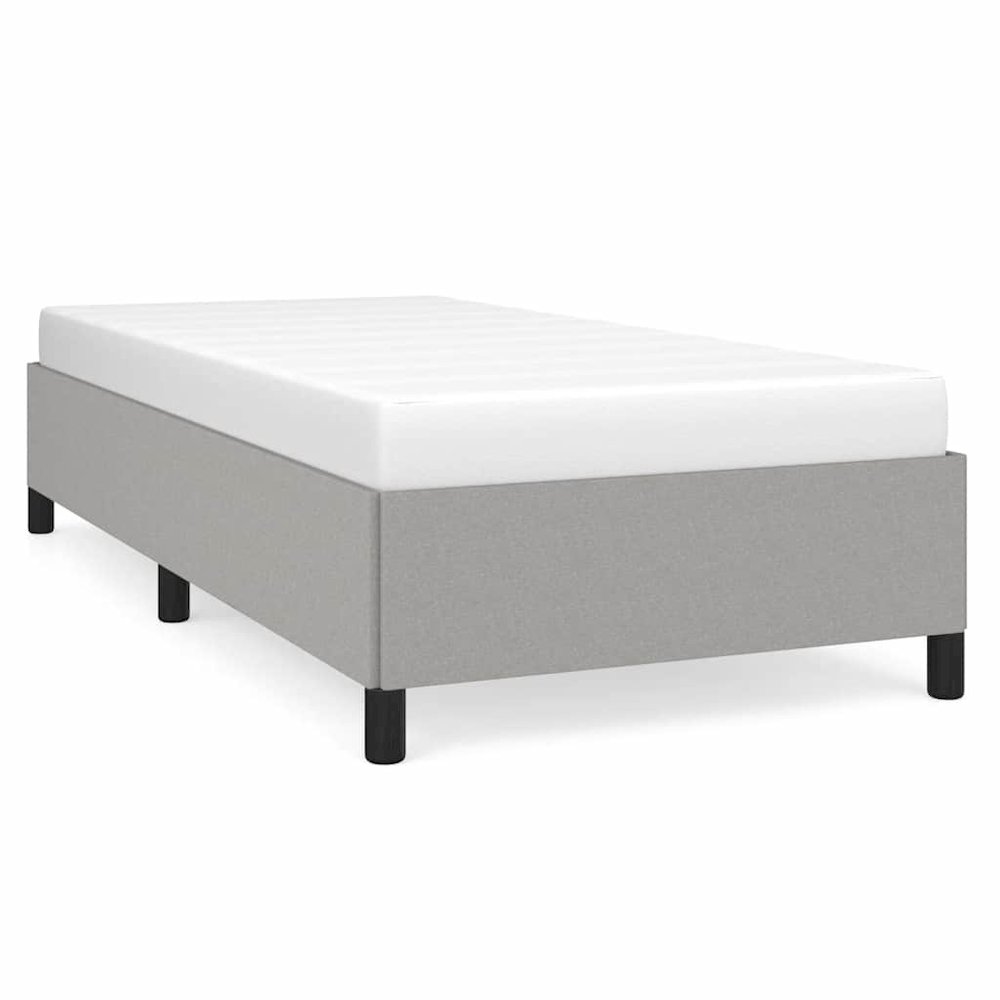 Bed Frame Light Gray Polyester, Plywood, Engineered Wood Twin XL. Picture 1