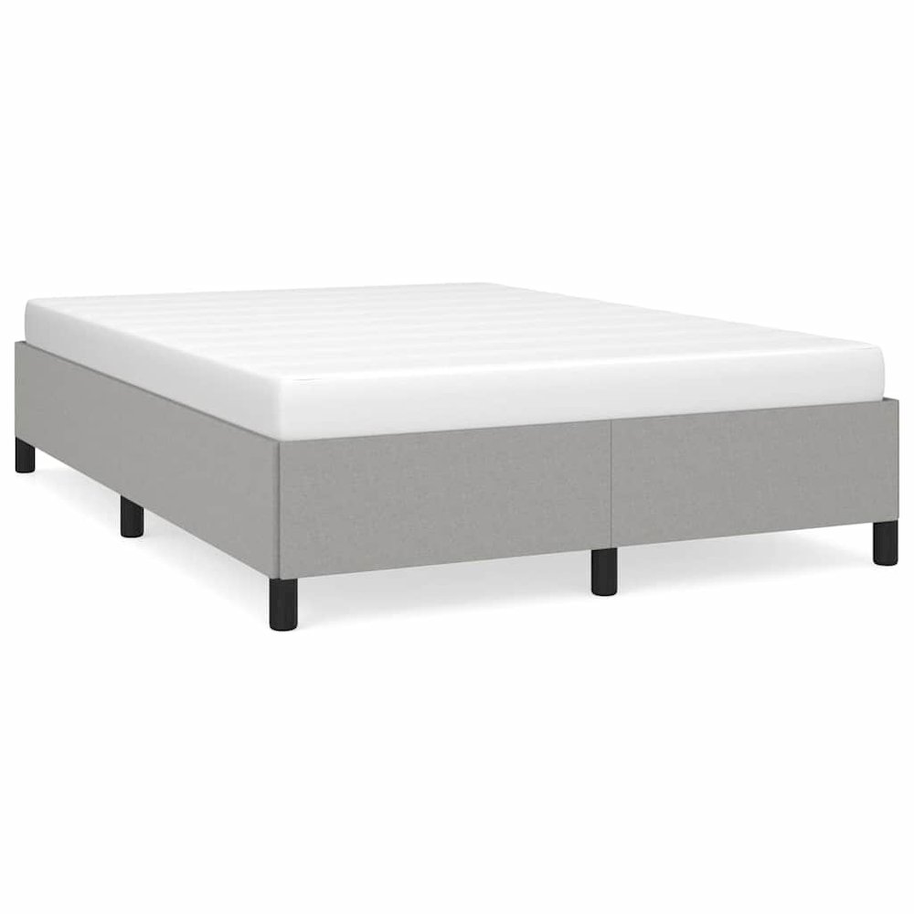 Bed Frame Light Grey Polyester, Plywood, Engineered Wood Full. Picture 1