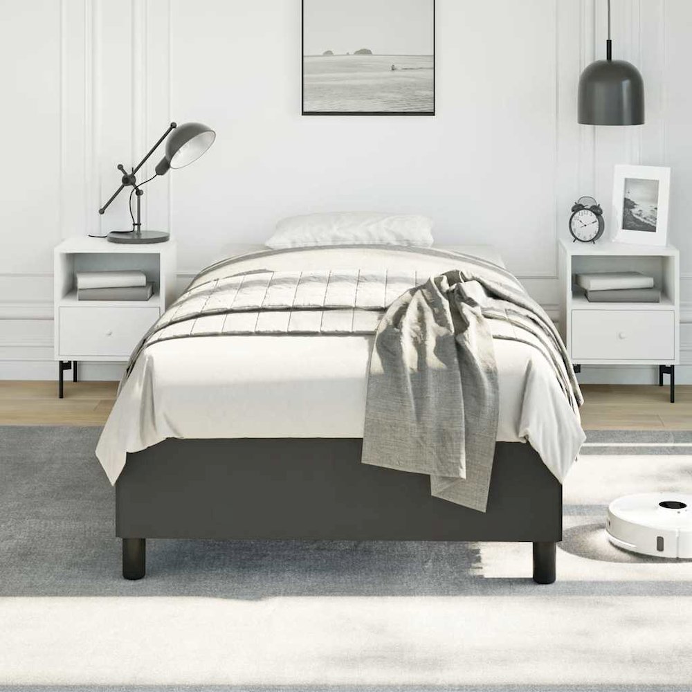 Bed Frame Black Faux leather, plywood, engineered wood Twin XL. Picture 3
