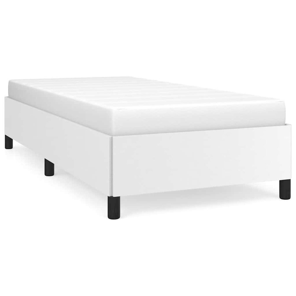 Bed Frame White Faux leather, plywood, engineered wood Twin XL. Picture 1