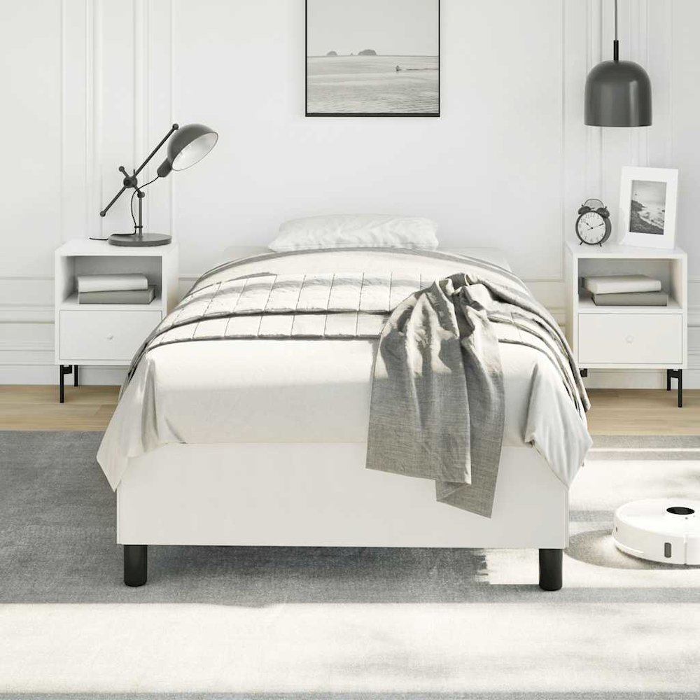 Bed Frame White Faux leather, plywood, engineered wood Twin XL. Picture 3
