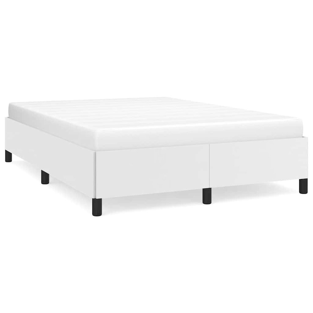 Bed Frame White Faux leather, plywood, engineered wood Queen. Picture 1