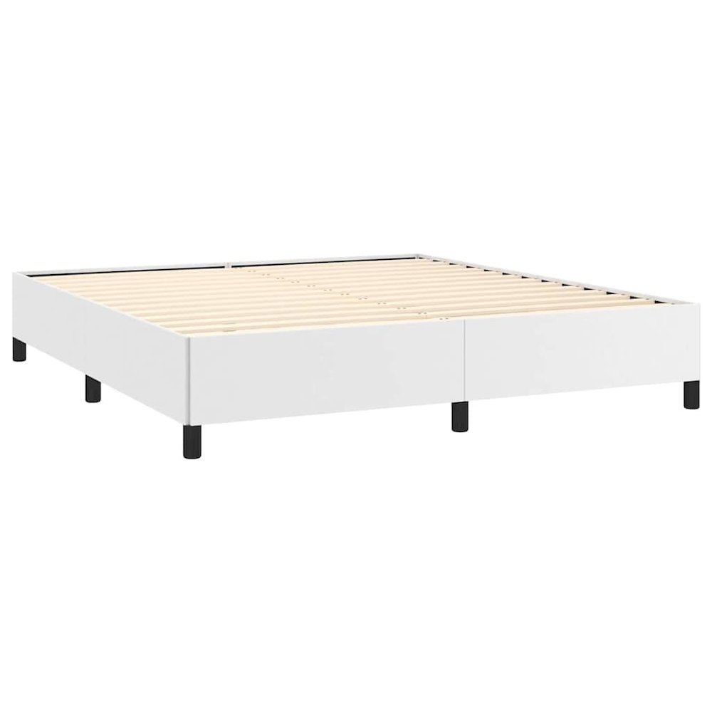 Bed Frame White Faux leather, plywood, engineered wood Queen. Picture 6