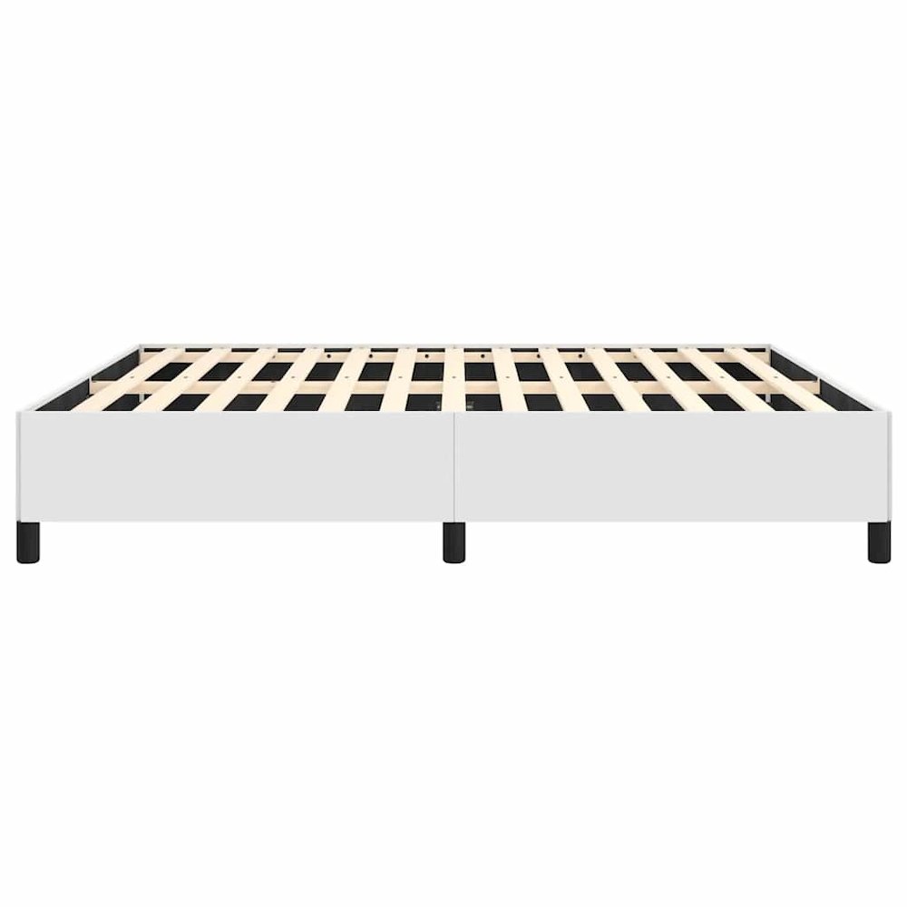 Bed Frame White Faux leather, plywood, engineered wood Queen. Picture 8