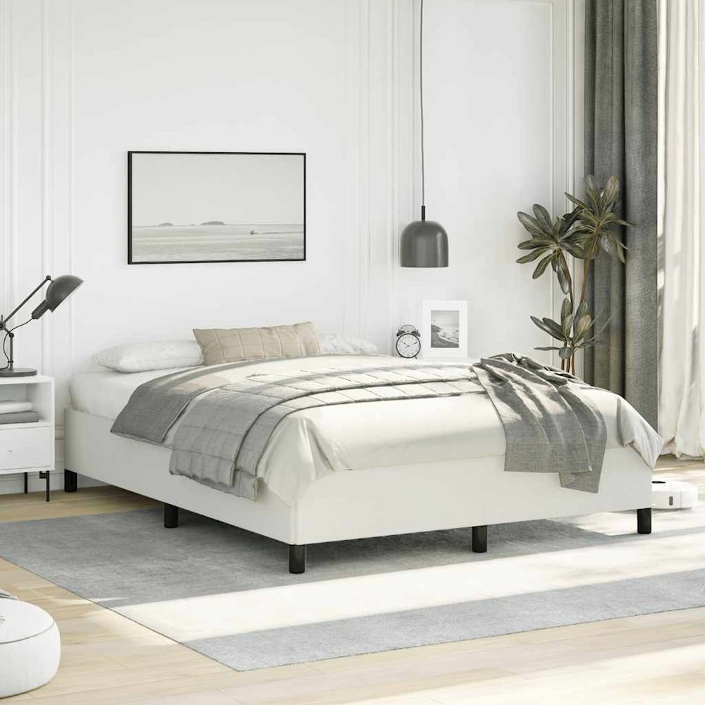 Bed Frame White Faux leather, plywood, engineered wood Queen. Picture 2