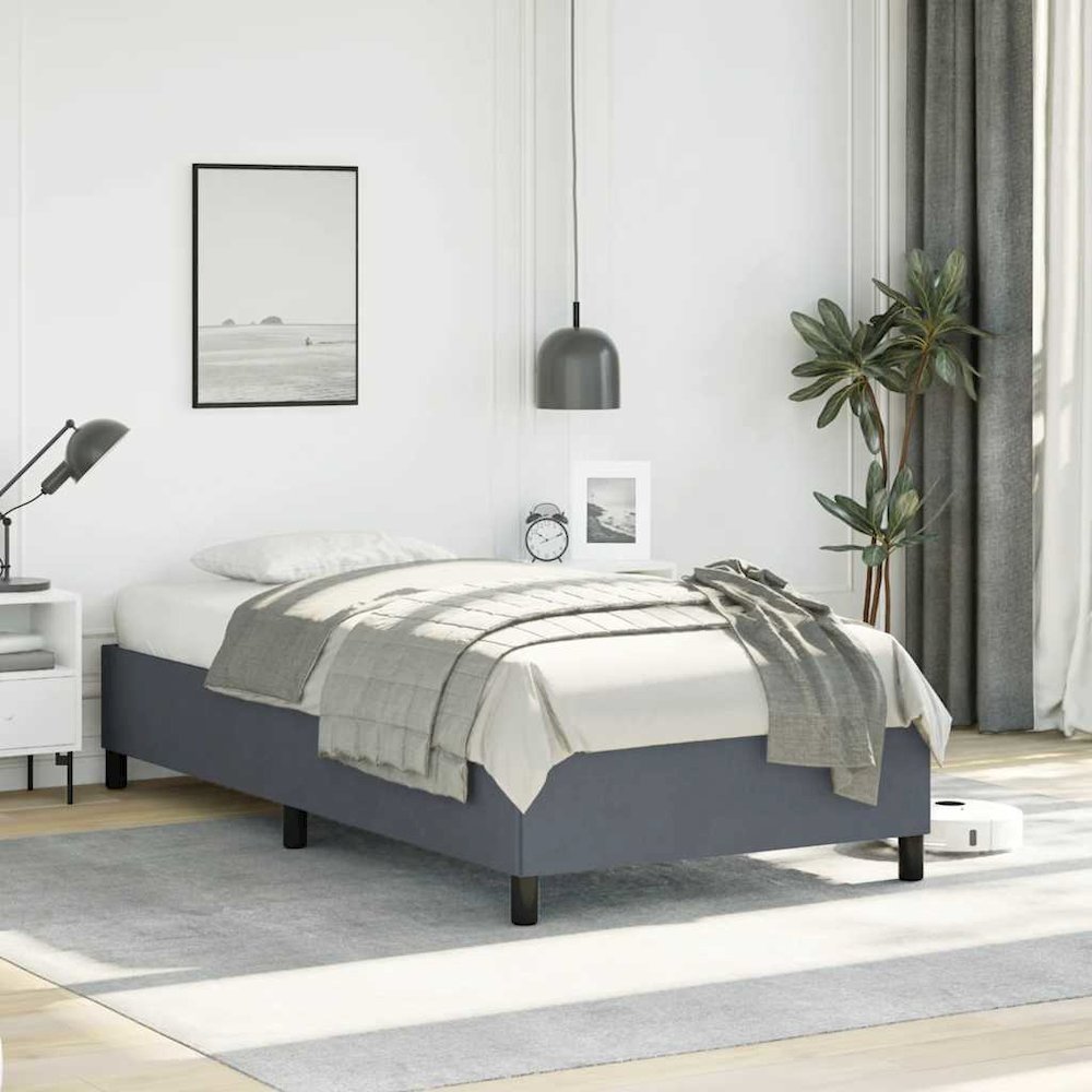Bed Frame Dark grey Velvet (100% polyester), plywood, engineered wood. Picture 2