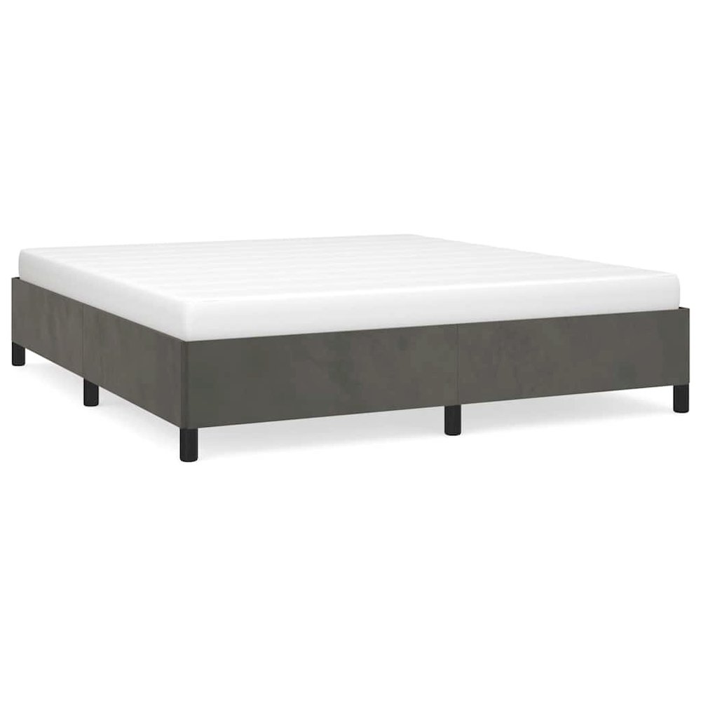 Bed Frame Dark grey Velvet (100% polyester), plywood, engineered wood. Picture 1