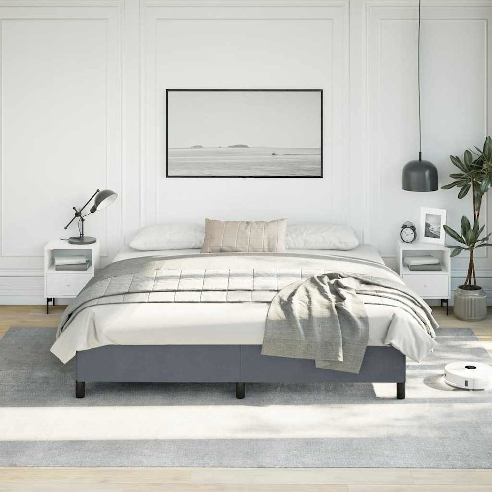 Bed Frame Dark grey Velvet (100% polyester), plywood, engineered wood. Picture 3