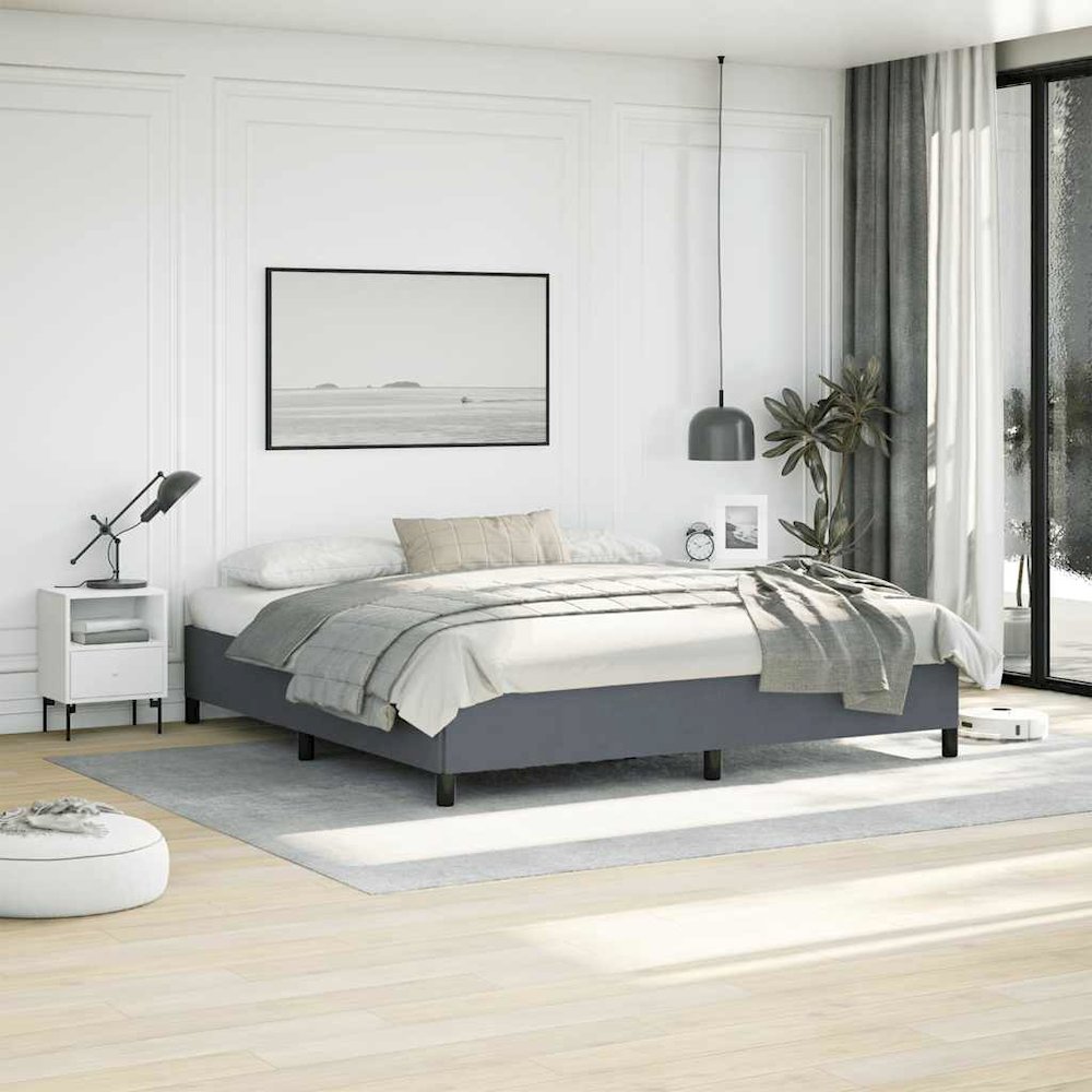 Bed Frame Dark grey Velvet (100% polyester), plywood, engineered wood. Picture 2