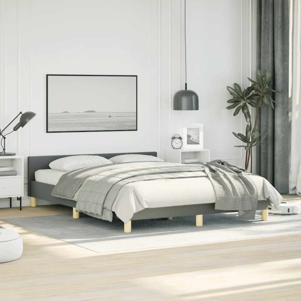Bed Frame With Headboard Dark Gray. Picture 3