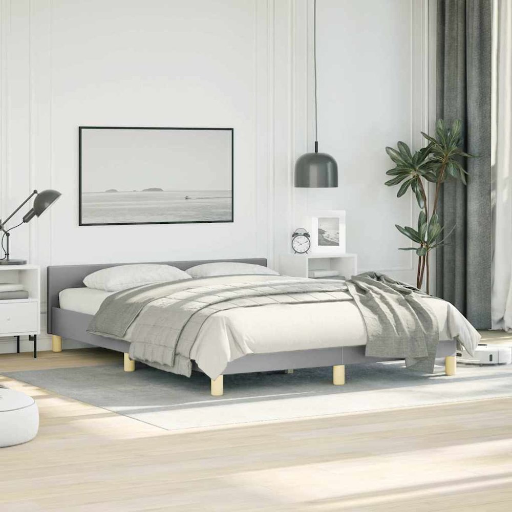 Bed Frame With Headboard Light Grey Polyester Queen. Picture 3