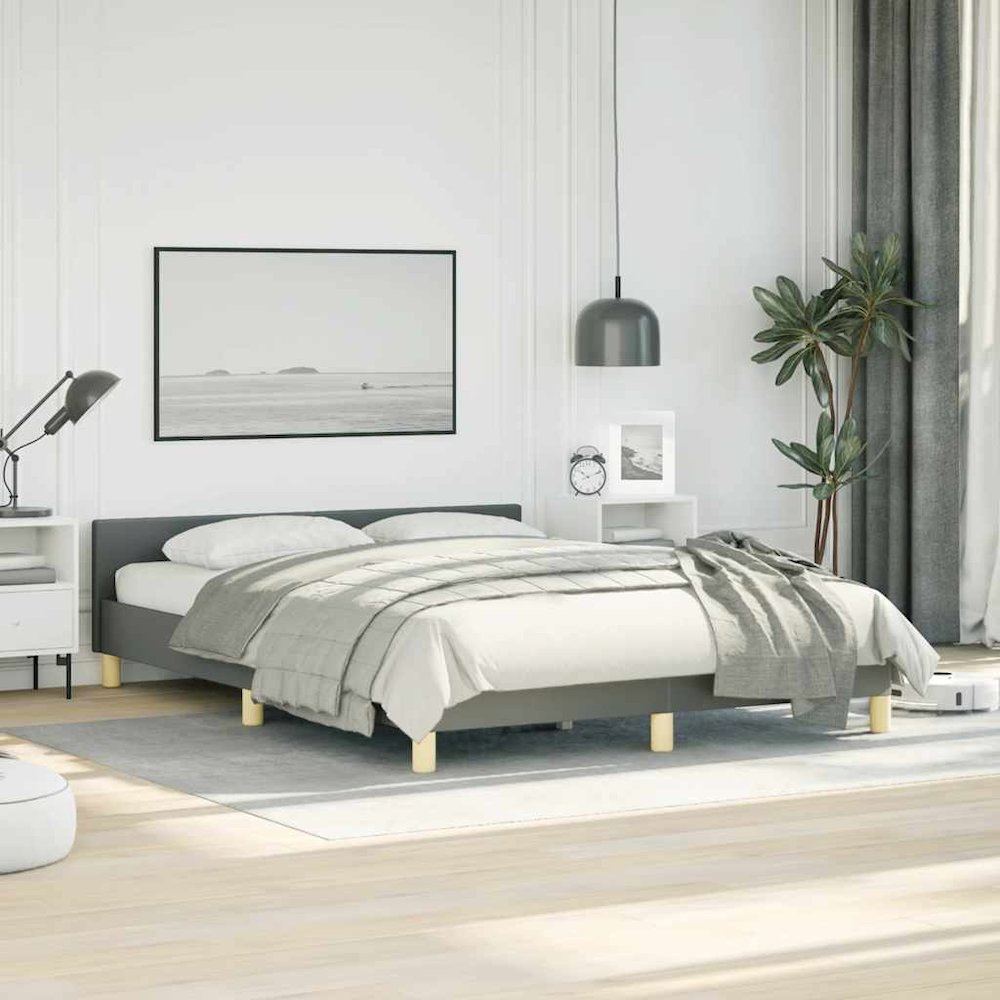 Bed Frame With Headboard Dark Grey. Picture 3