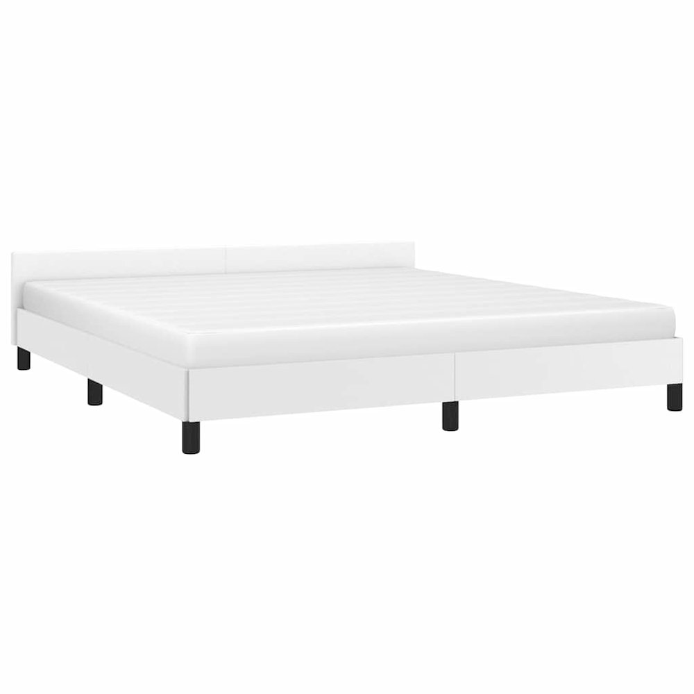 Bed Frame without Mattress White King Faux Leather. Picture 5