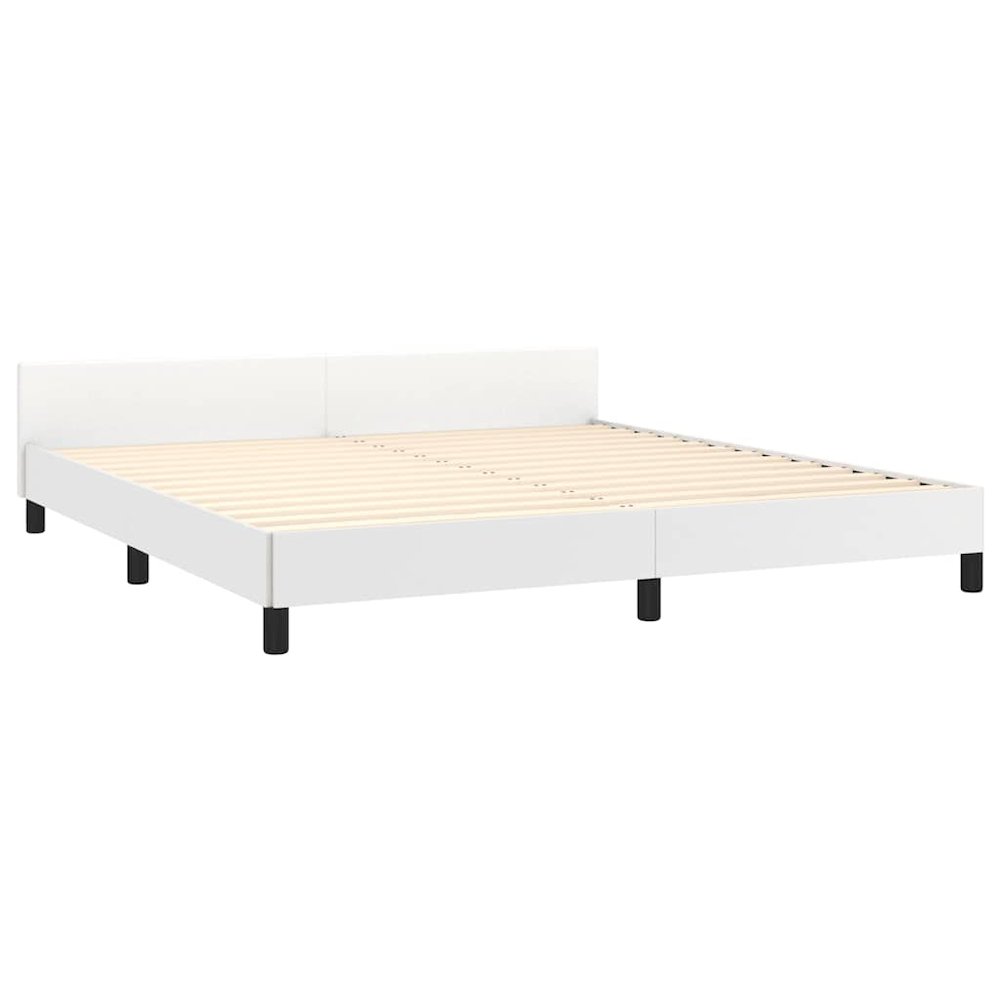 Bed Frame without Mattress White King Faux Leather. Picture 6