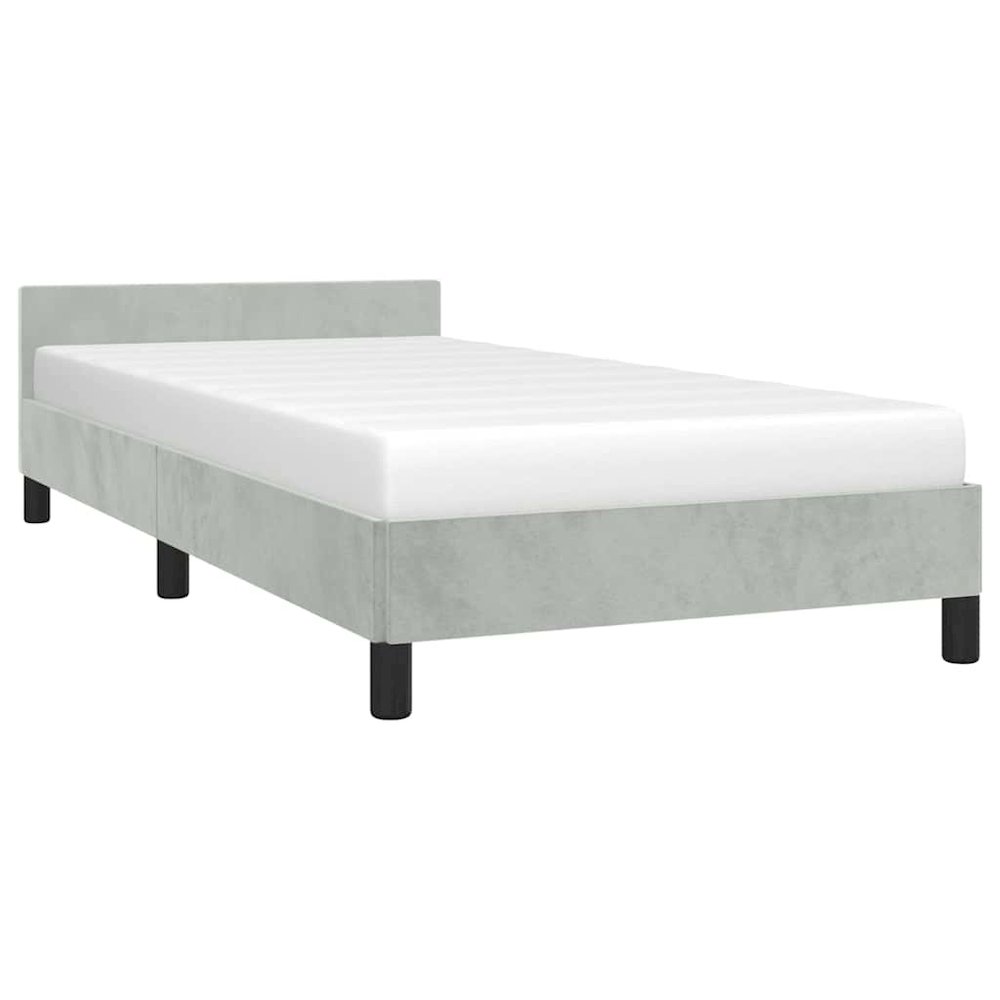 Bed Frame With Headboard Light grey Velvet, Plywood, Engineered wood. Picture 5