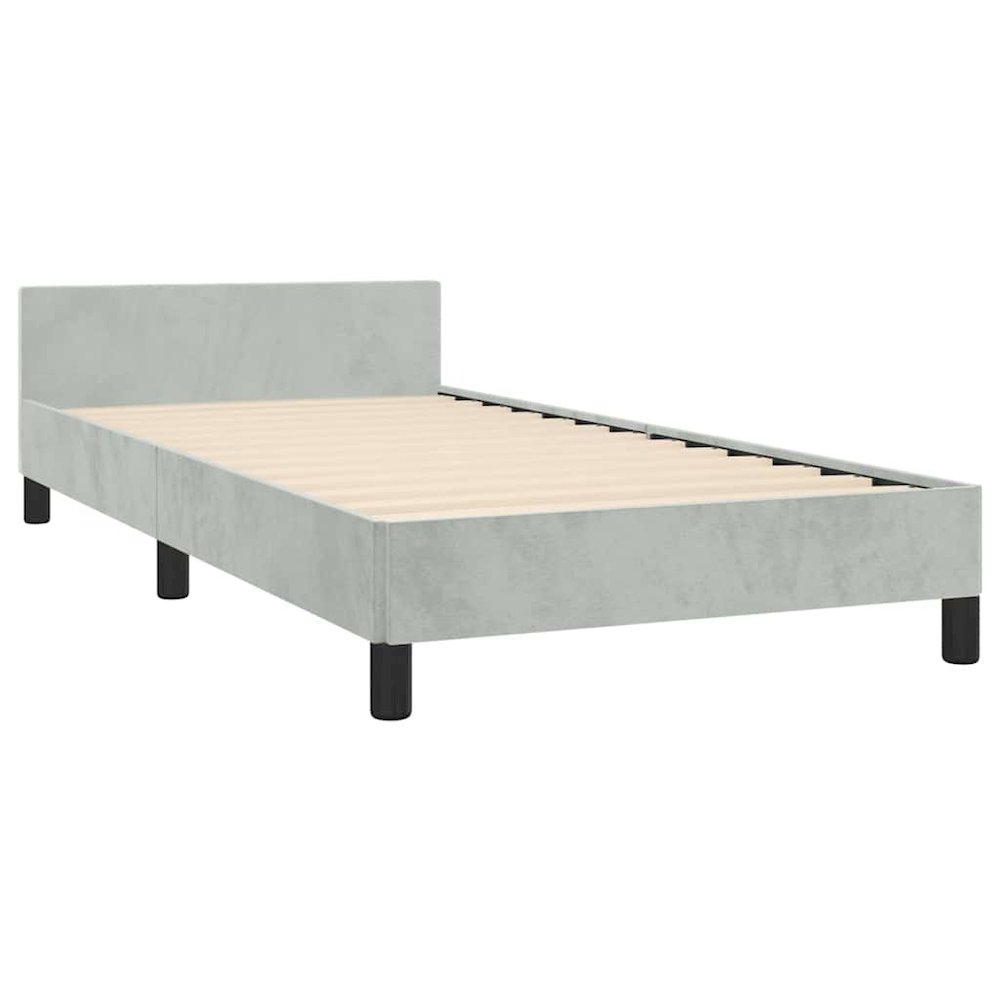 Bed Frame With Headboard Light grey Velvet, Plywood, Engineered wood. Picture 6