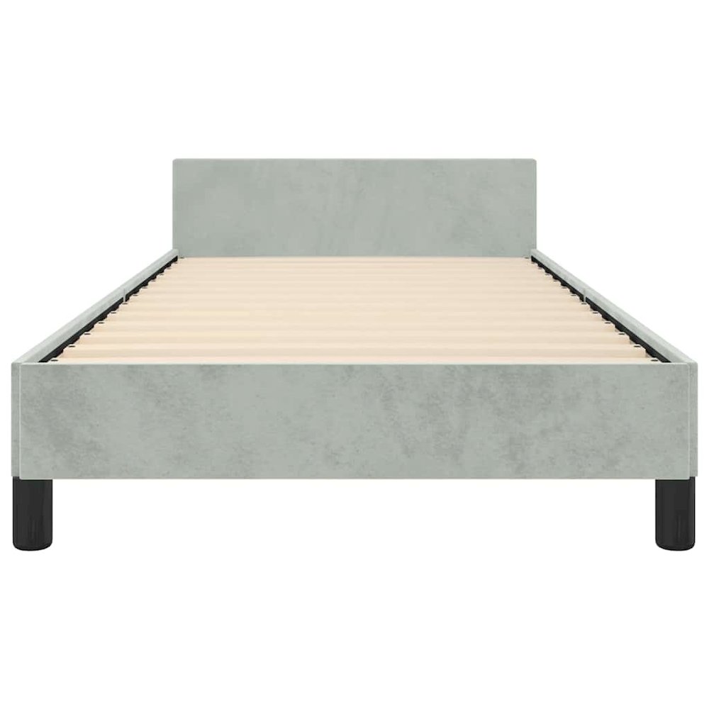 Bed Frame With Headboard Light grey Velvet, Plywood, Engineered wood. Picture 7