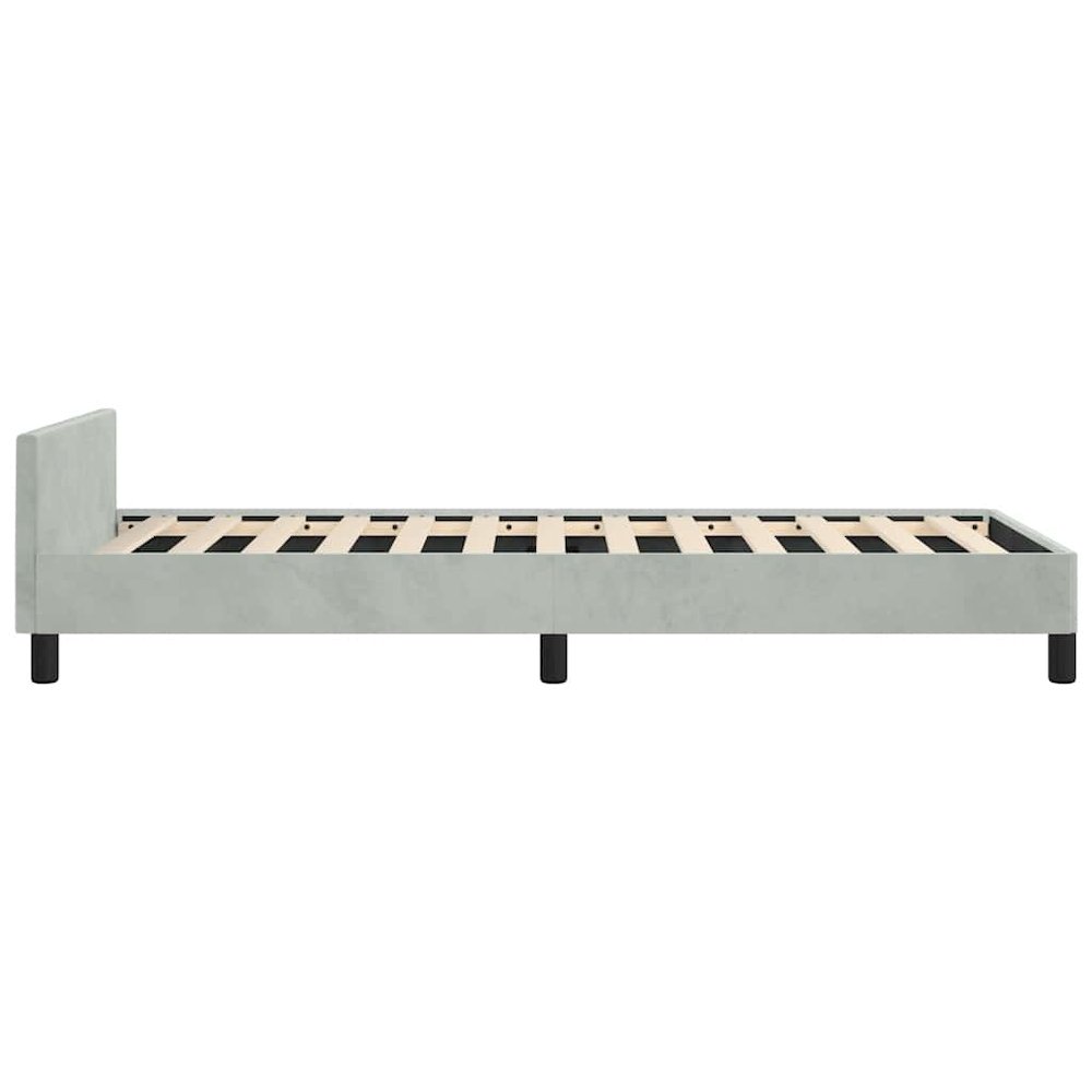 Bed Frame With Headboard Light grey Velvet, Plywood, Engineered wood. Picture 8