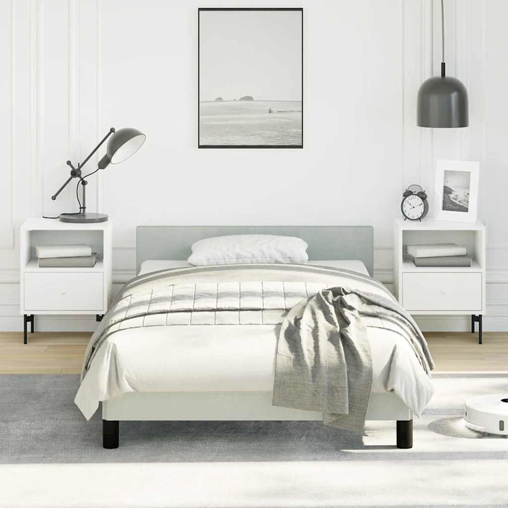 Bed Frame With Headboard Light grey Velvet, Plywood, Engineered wood. Picture 2