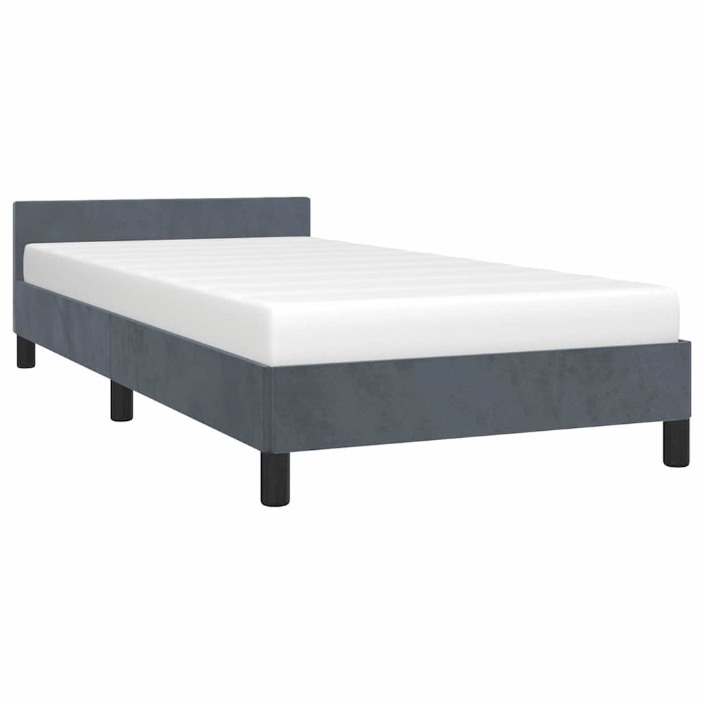Bed Frame With Headboard Dark Grey Velvet, Plywood, Engineered Wood. Picture 5