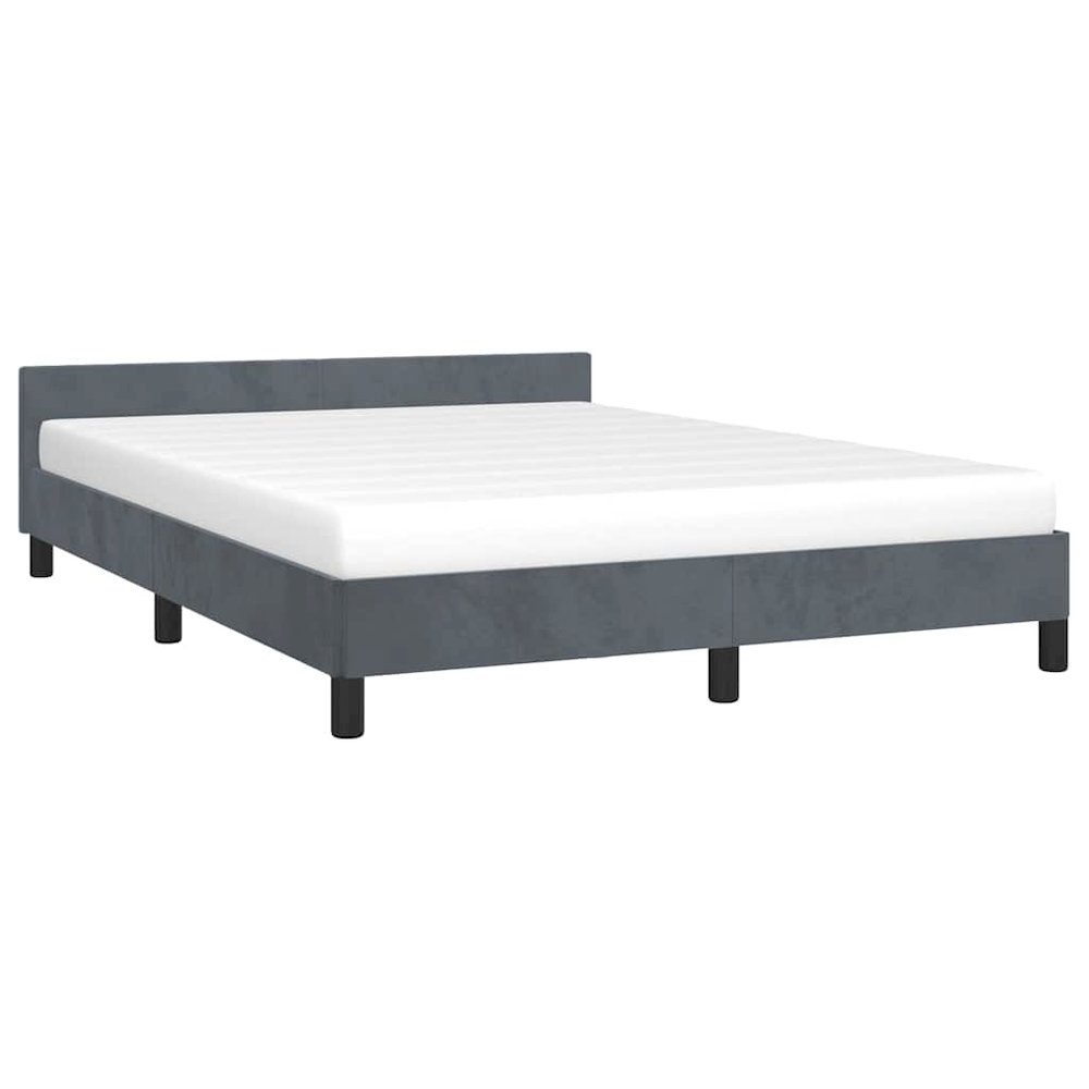 Bed Frame With Headboard Dark grey Velvet, plywood, engineered wood. Picture 5