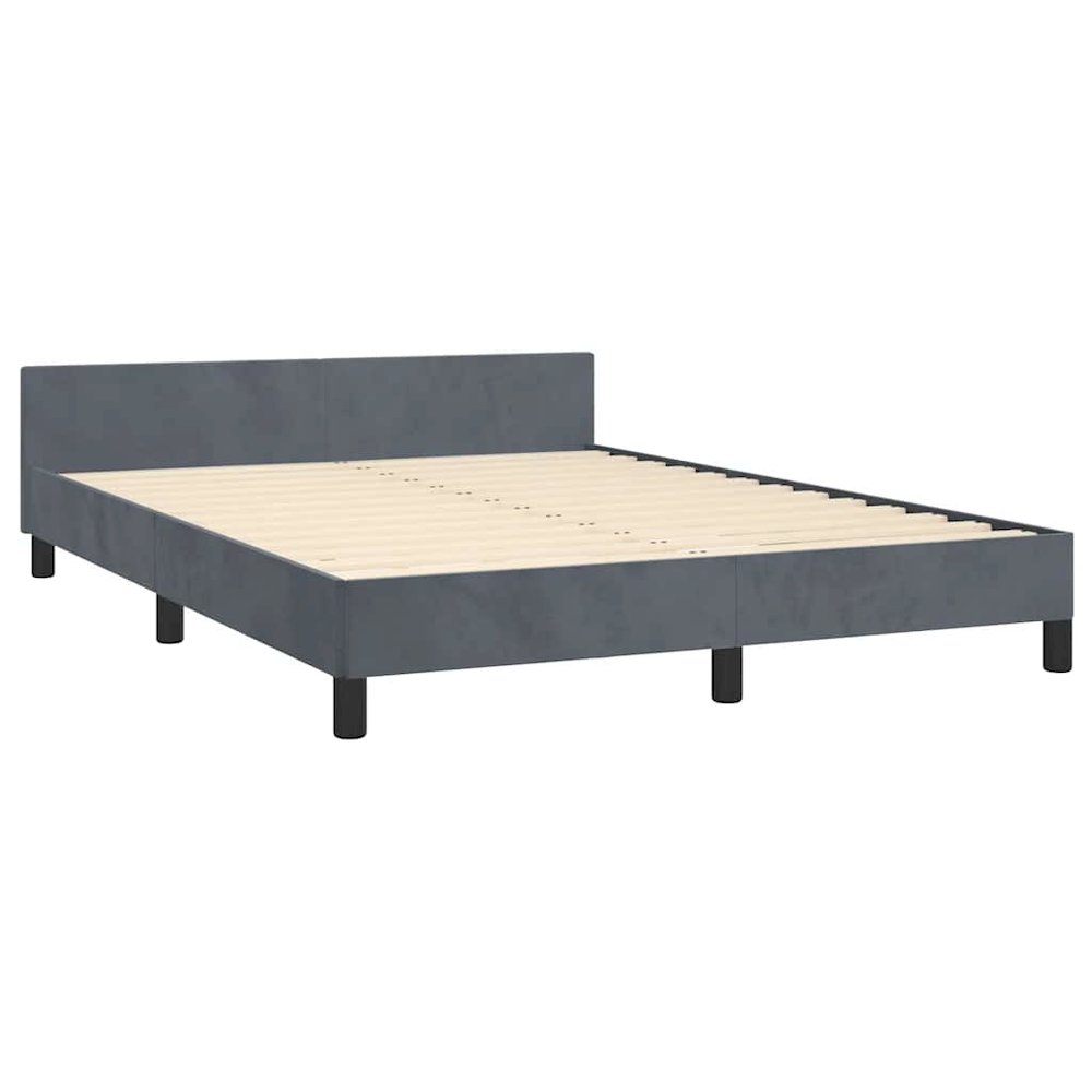 Bed Frame With Headboard Dark grey Velvet, plywood, engineered wood. Picture 6