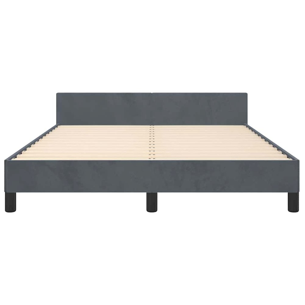 Bed Frame With Headboard Dark grey Velvet, plywood, engineered wood. Picture 7