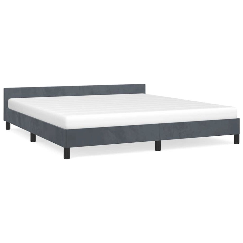 Bed Frame With Headboard Dark Grey Velvet Full Durable. Picture 1
