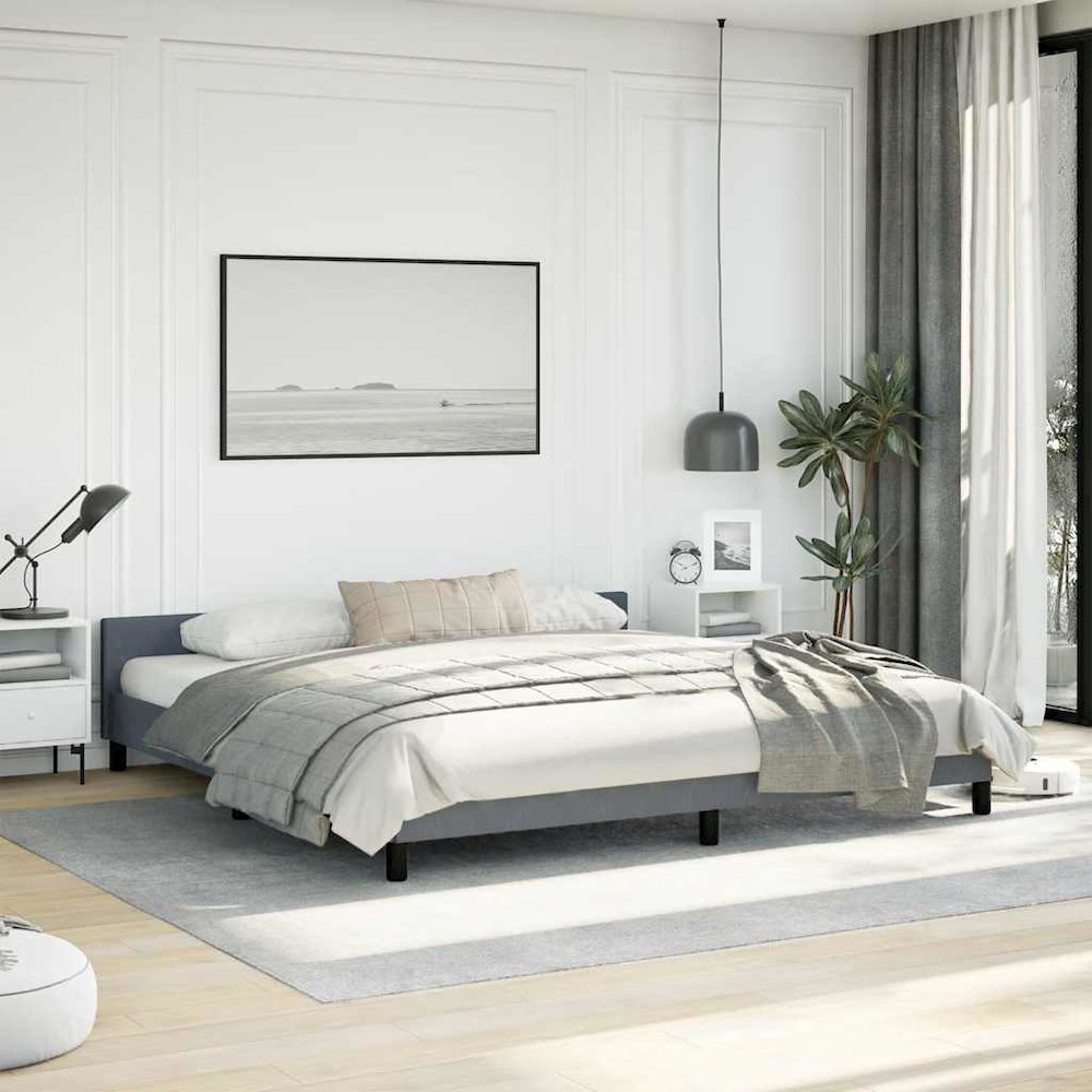 Bed Frame With Headboard Dark Grey Velvet Full Durable. Picture 3