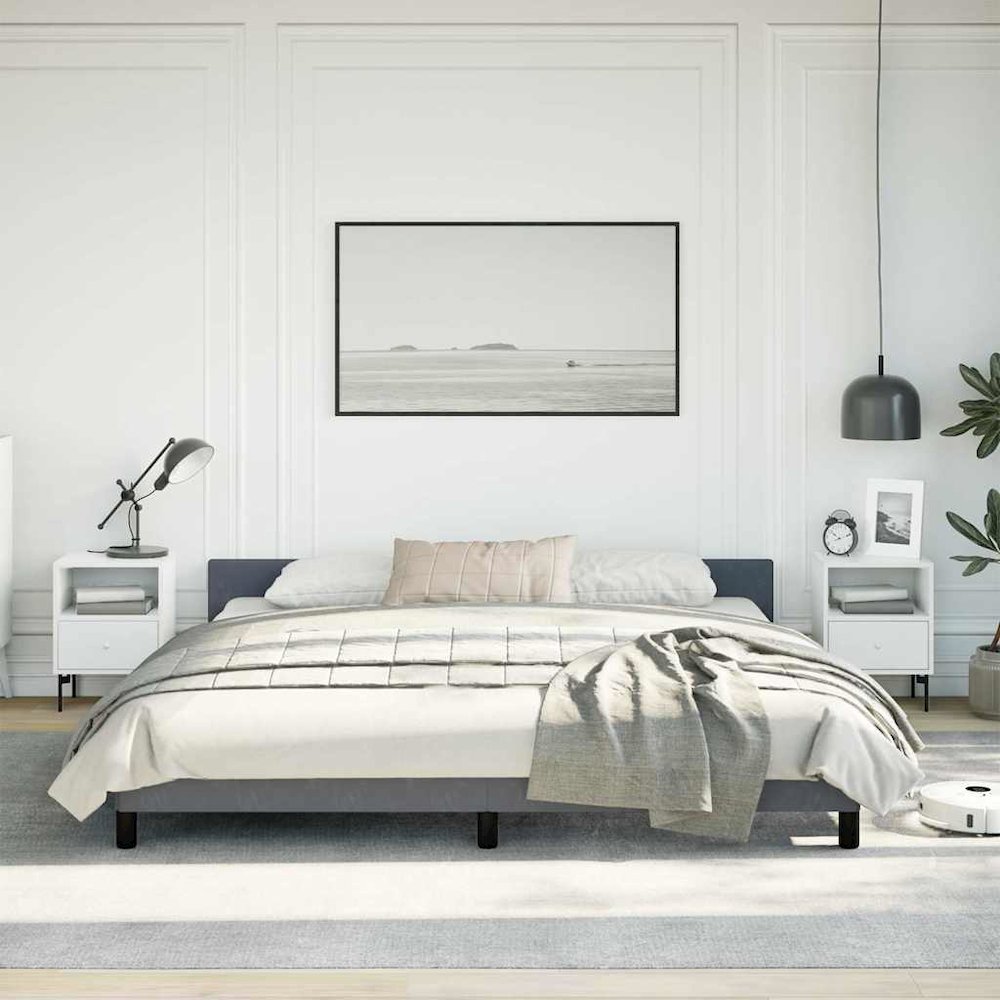 Bed Frame With Headboard Dark Grey Velvet Full Durable. Picture 2