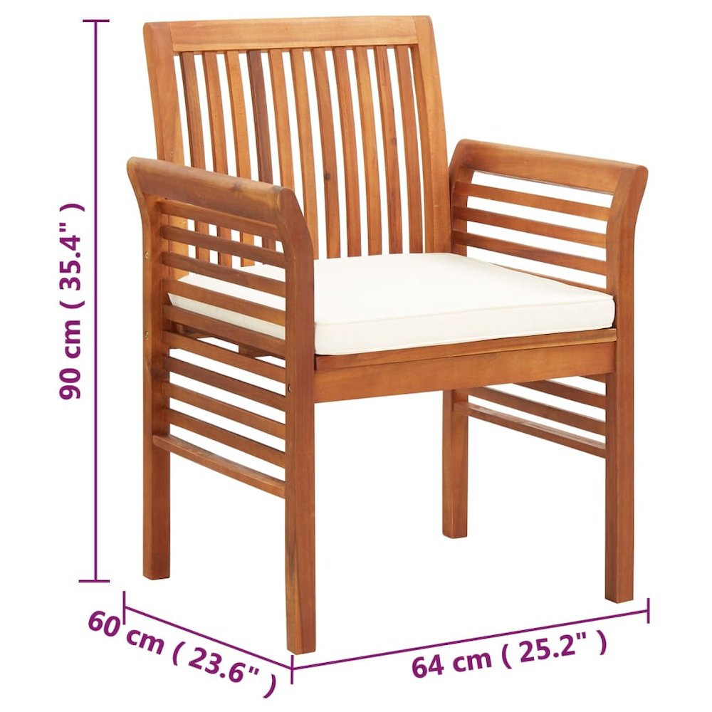 Garden Dining Chair Set of 4 Natural Wood, Cream. Picture 7