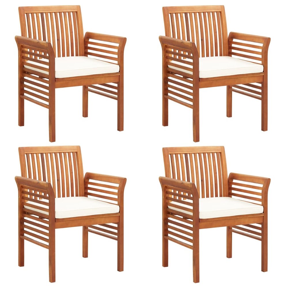 Garden Dining Chair Set of 4 Natural Wood, Cream. Picture 8